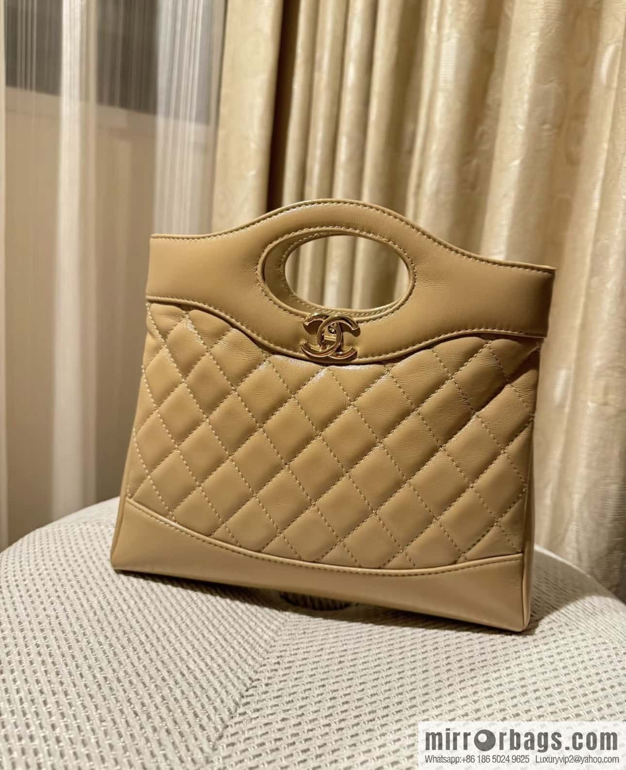 CHANEL 24S mini 31bag oil wax sheepskin AS4133 milk tea color