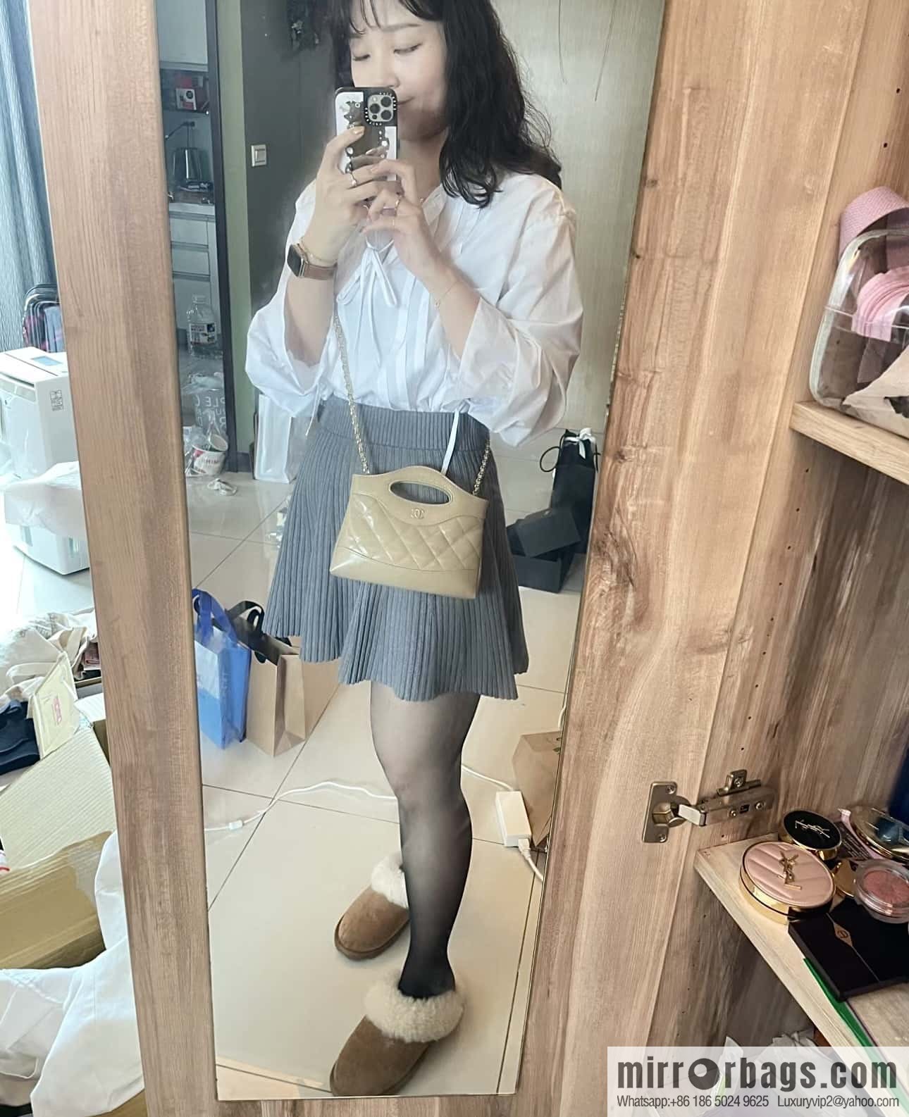 CHANEL 24S 31bag nano oil wax sheepskin AP3656 milk tea color