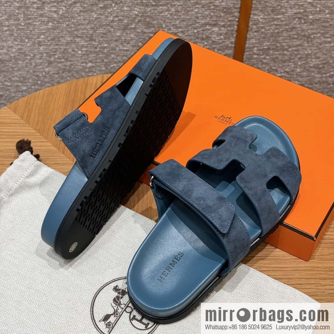 Hermès 225 CHYPRE SANDAL uncle shoes, navy blue/Purplish blue