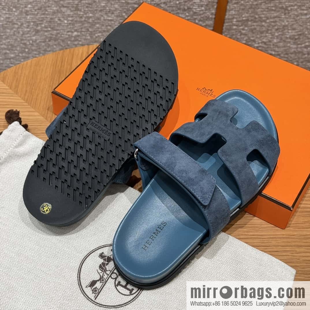 Hermès 225 CHYPRE SANDAL uncle shoes, navy blue/Purplish blue