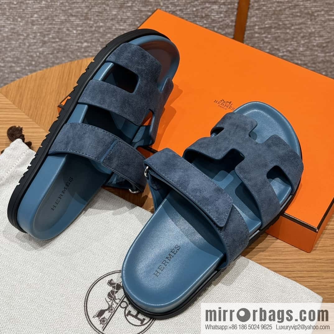 Hermès 225 CHYPRE SANDAL uncle shoes, navy blue/Purplish blue