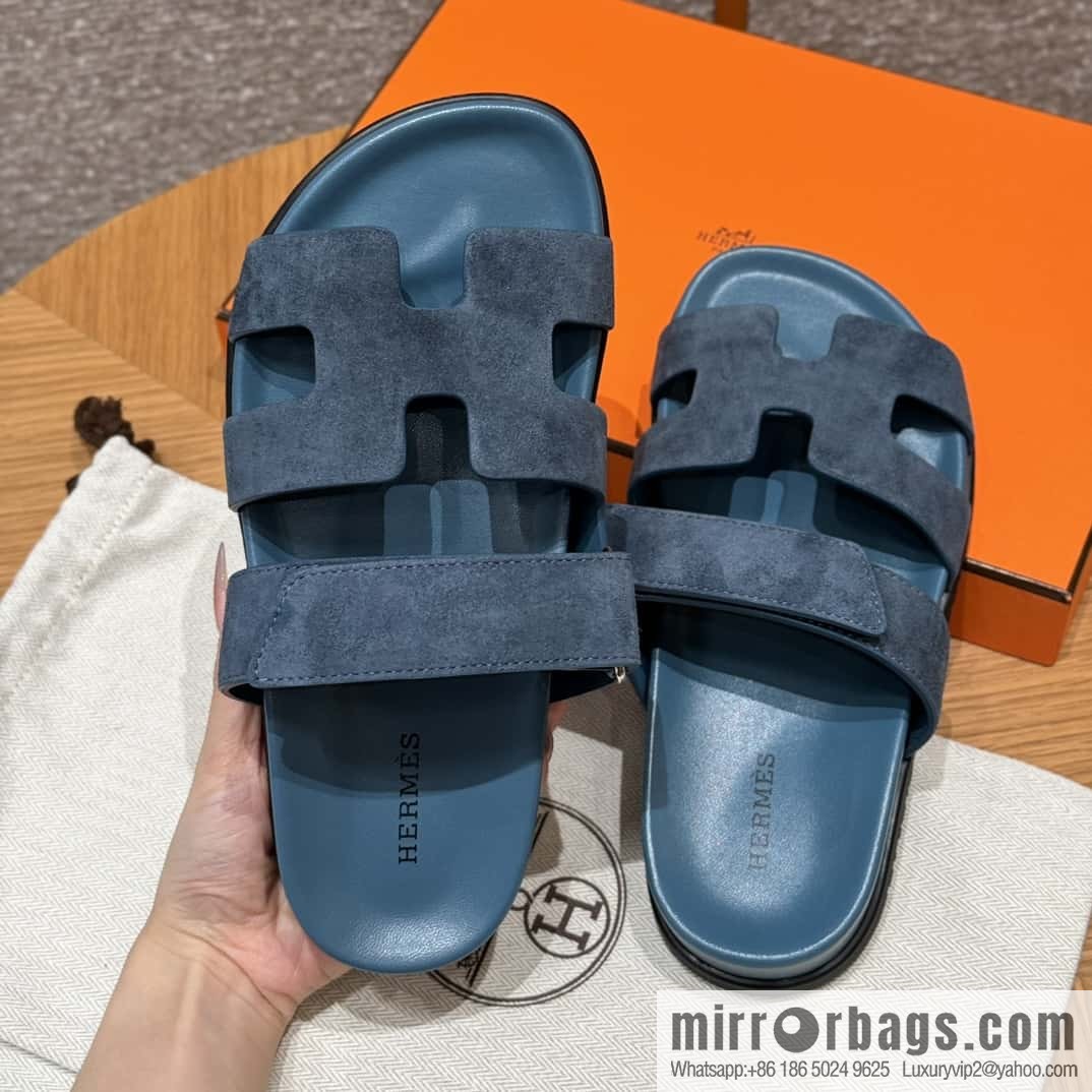 Hermès 225 CHYPRE SANDAL uncle shoes, navy blue/Purplish blue