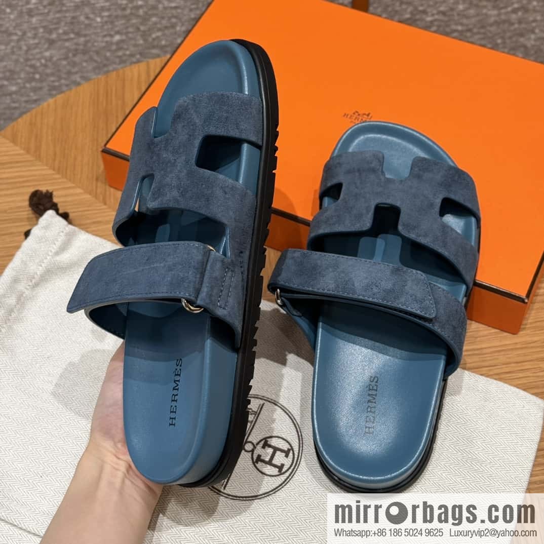 Hermès 225 CHYPRE SANDAL uncle shoes, navy blue/Purplish blue