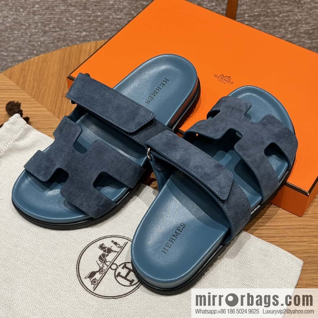 Hermès 225 CHYPRE SANDAL uncle shoes, navy blue/Purplish blue