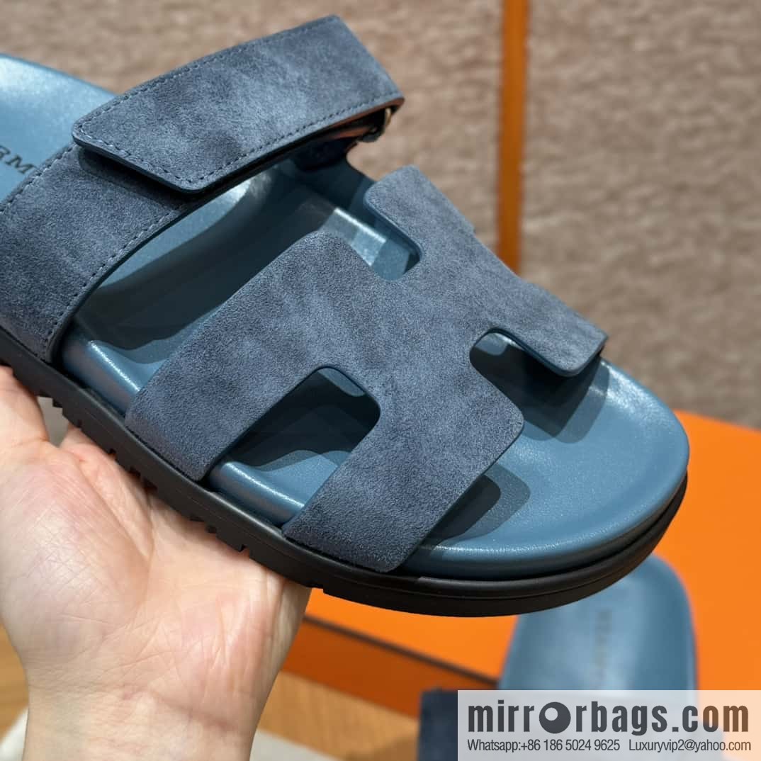 Hermès 225 CHYPRE SANDAL uncle shoes, navy blue/Purplish blue