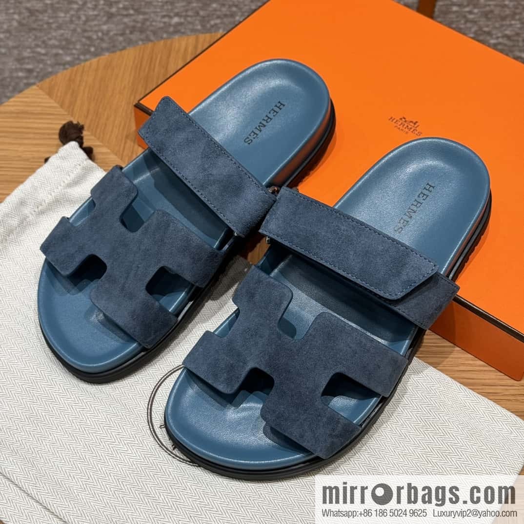 Hermès 225 CHYPRE SANDAL uncle shoes, navy blue/Purplish blue