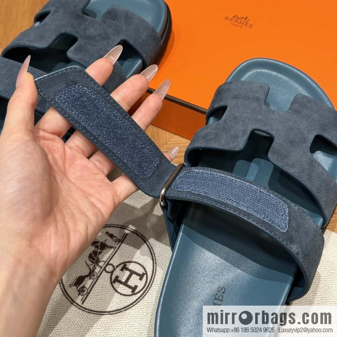 Hermès 225 CHYPRE SANDAL uncle shoes, navy blue/Purplish blue