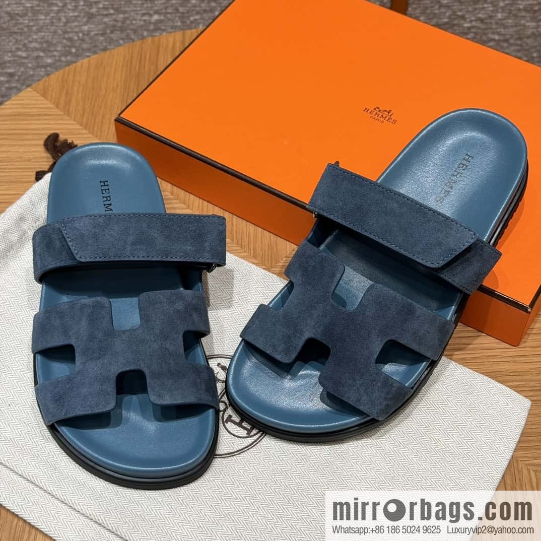 Hermès 225 CHYPRE SANDAL uncle shoes, navy blue/Purplish blue