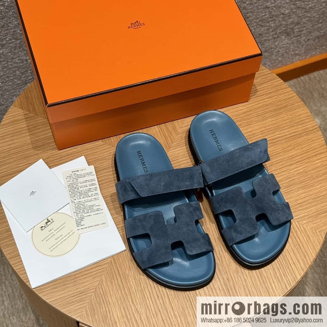 Hermès 225 CHYPRE SANDAL uncle shoes, navy blue/Purplish blue