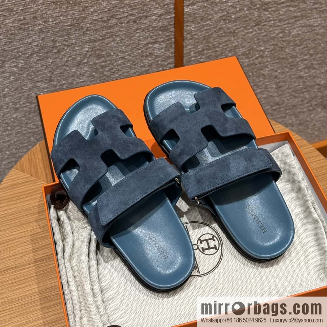 Hermès 225 CHYPRE SANDAL uncle shoes, navy blue/Purplish blue