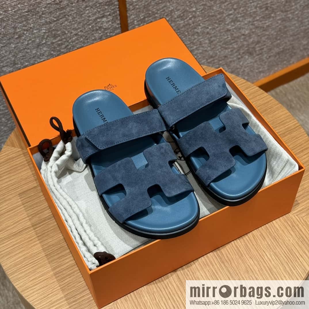 Hermès 225 CHYPRE SANDAL uncle shoes, navy blue/Purplish blue