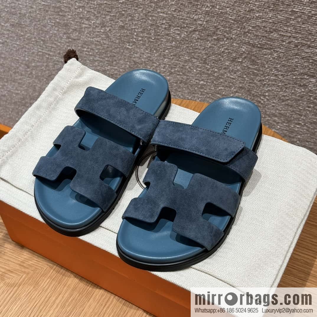 Hermès 225 CHYPRE SANDAL uncle shoes, navy blue/Purplish blue