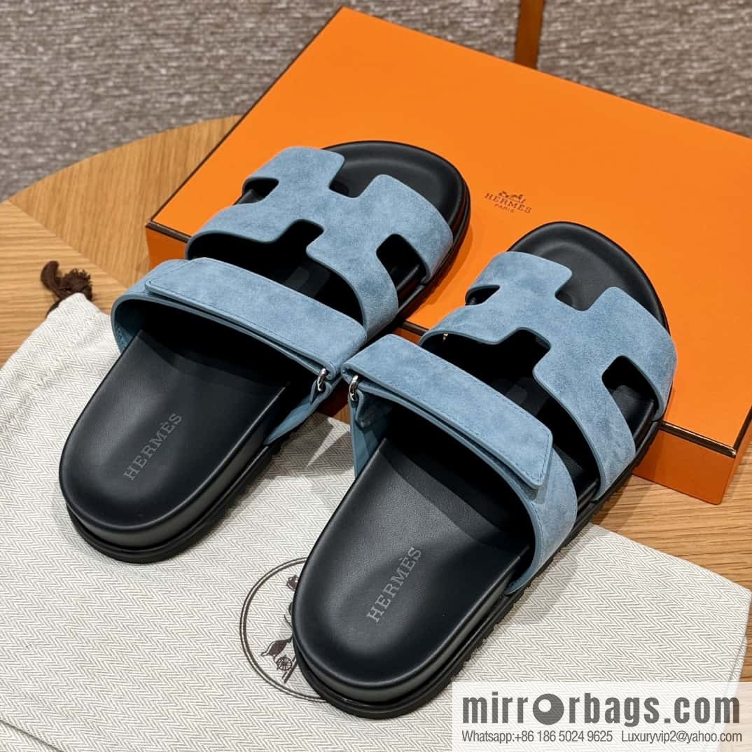 Hermès 225 CHYPRE SANDAL uncle shoes, denim blue/New Blue Jeans
