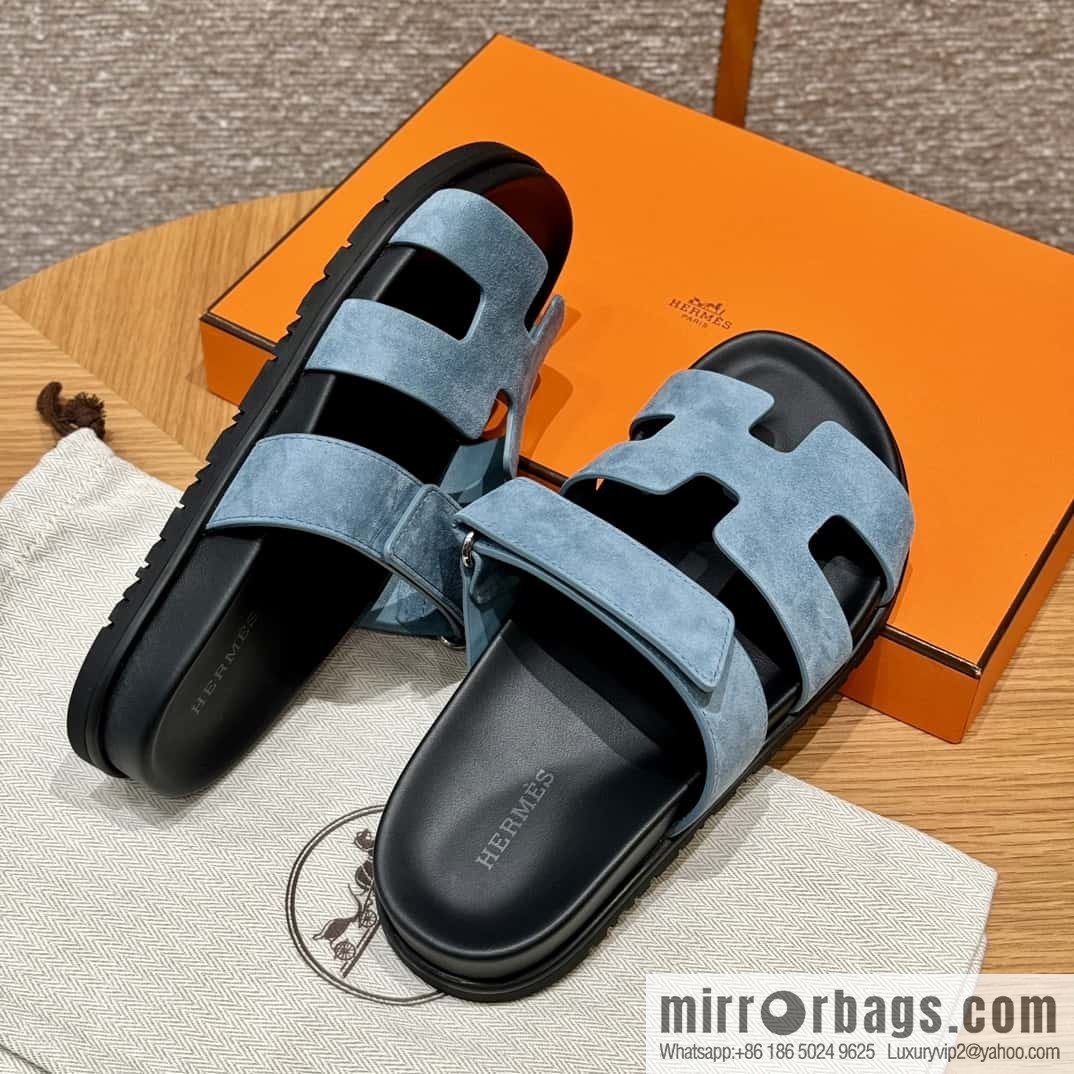 Hermès 225 CHYPRE SANDAL uncle shoes, denim blue/New Blue Jeans