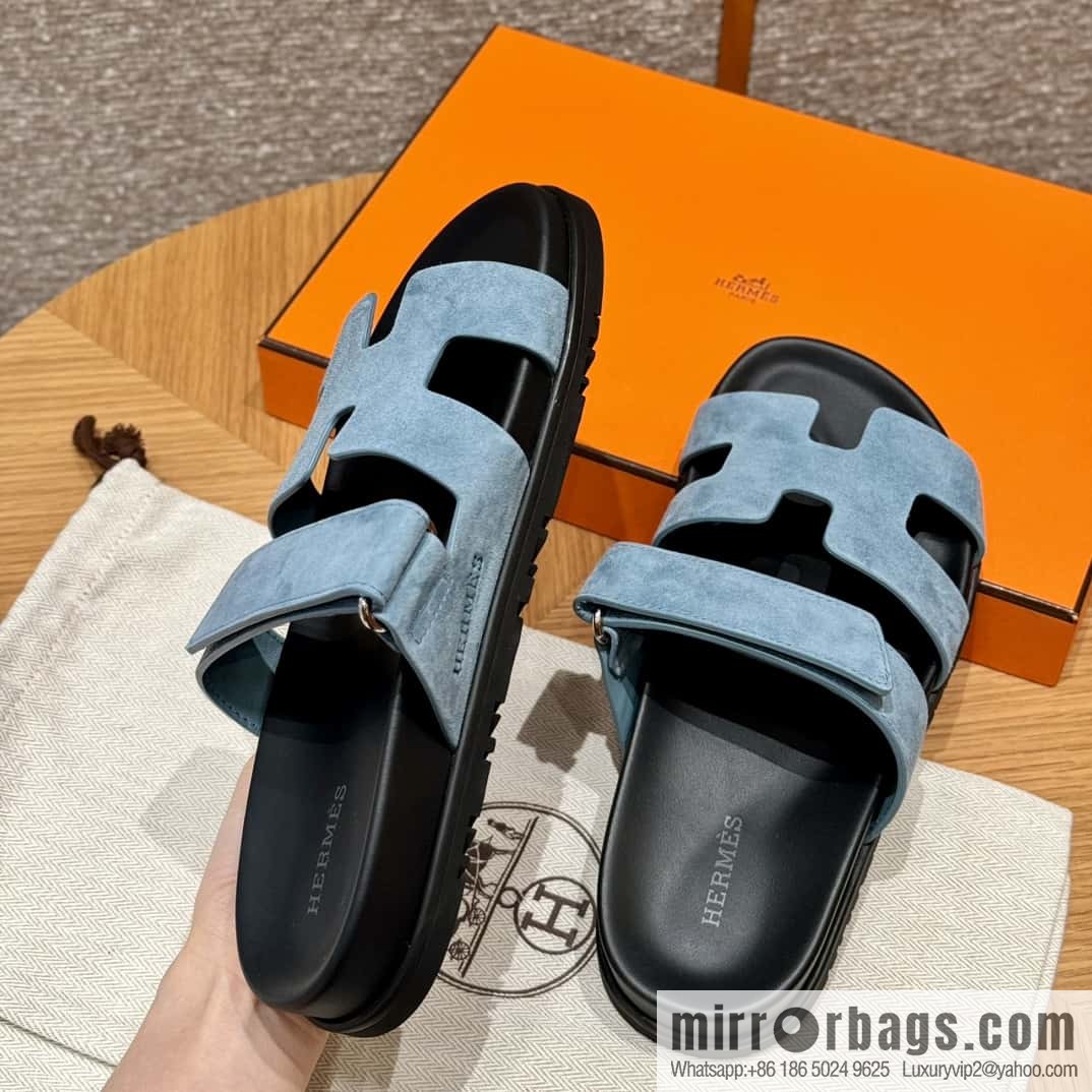 Hermès 225 CHYPRE SANDAL uncle shoes, denim blue/New Blue Jeans