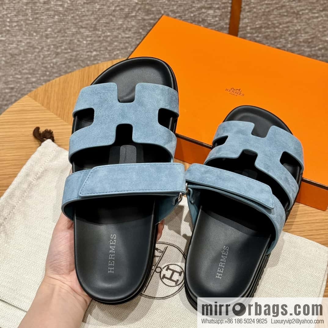 Hermès 225 CHYPRE SANDAL uncle shoes, denim blue/New Blue Jeans