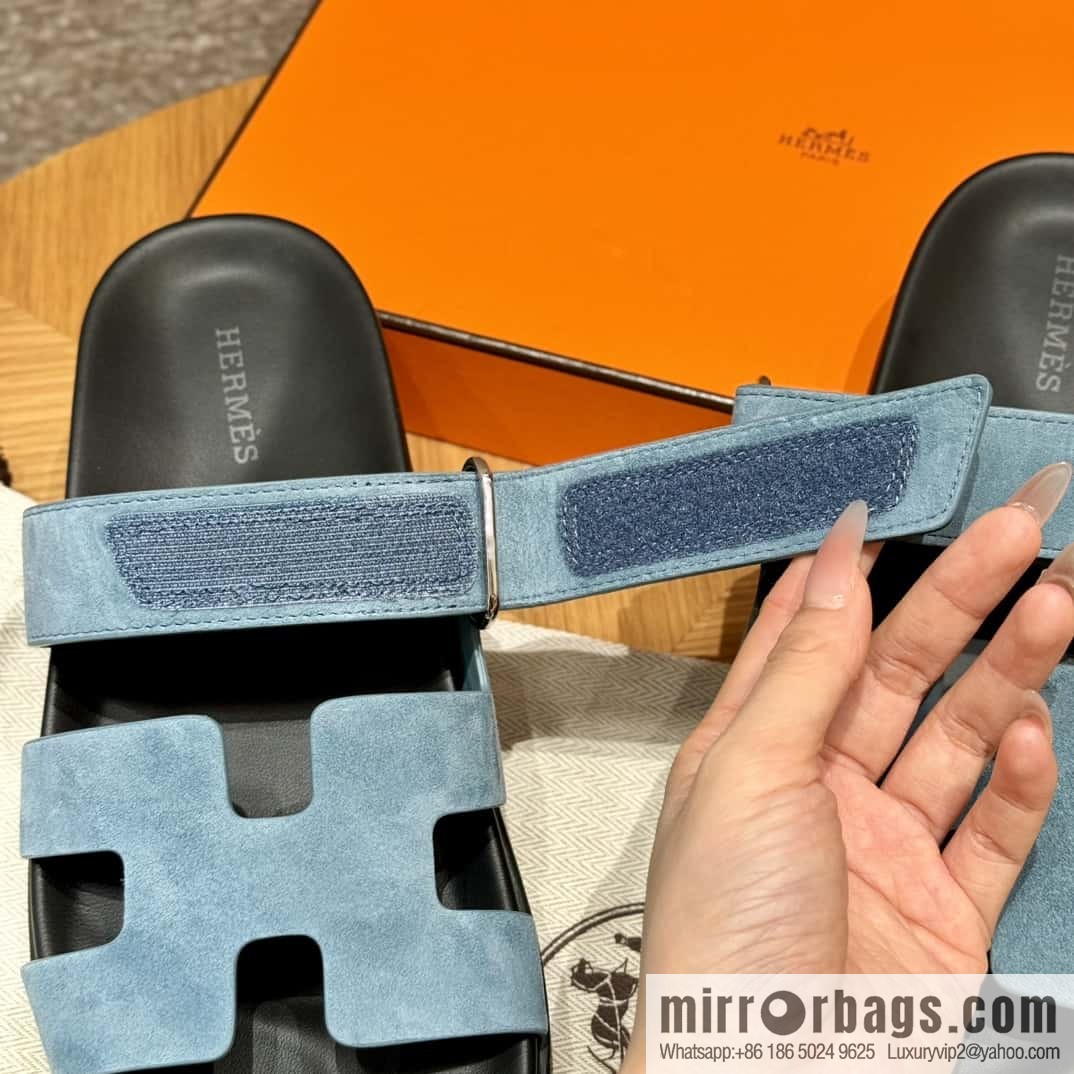 Hermès 225 CHYPRE SANDAL uncle shoes, denim blue/New Blue Jeans