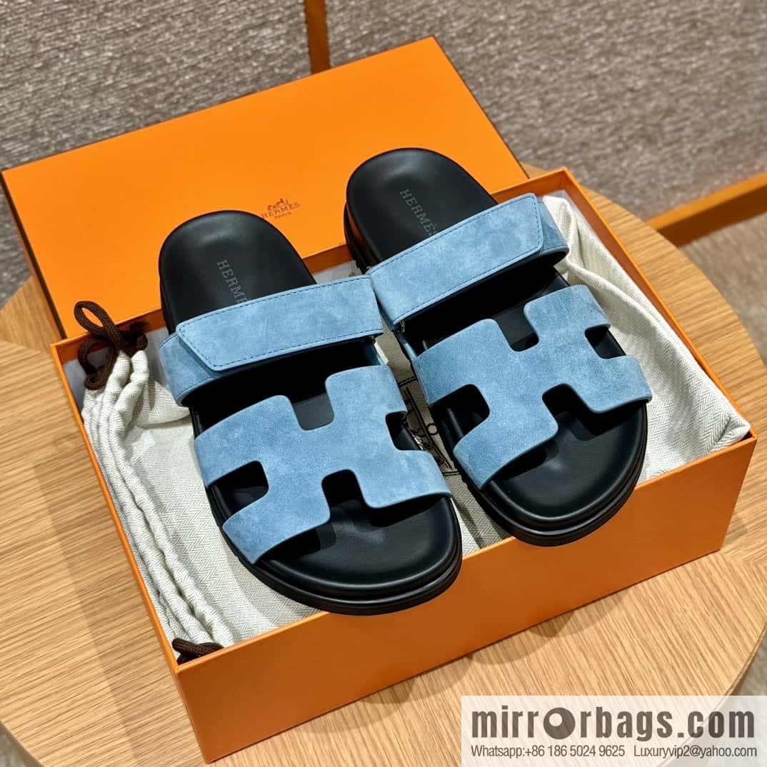 Hermès 225 CHYPRE SANDAL uncle shoes, denim blue/New Blue Jeans