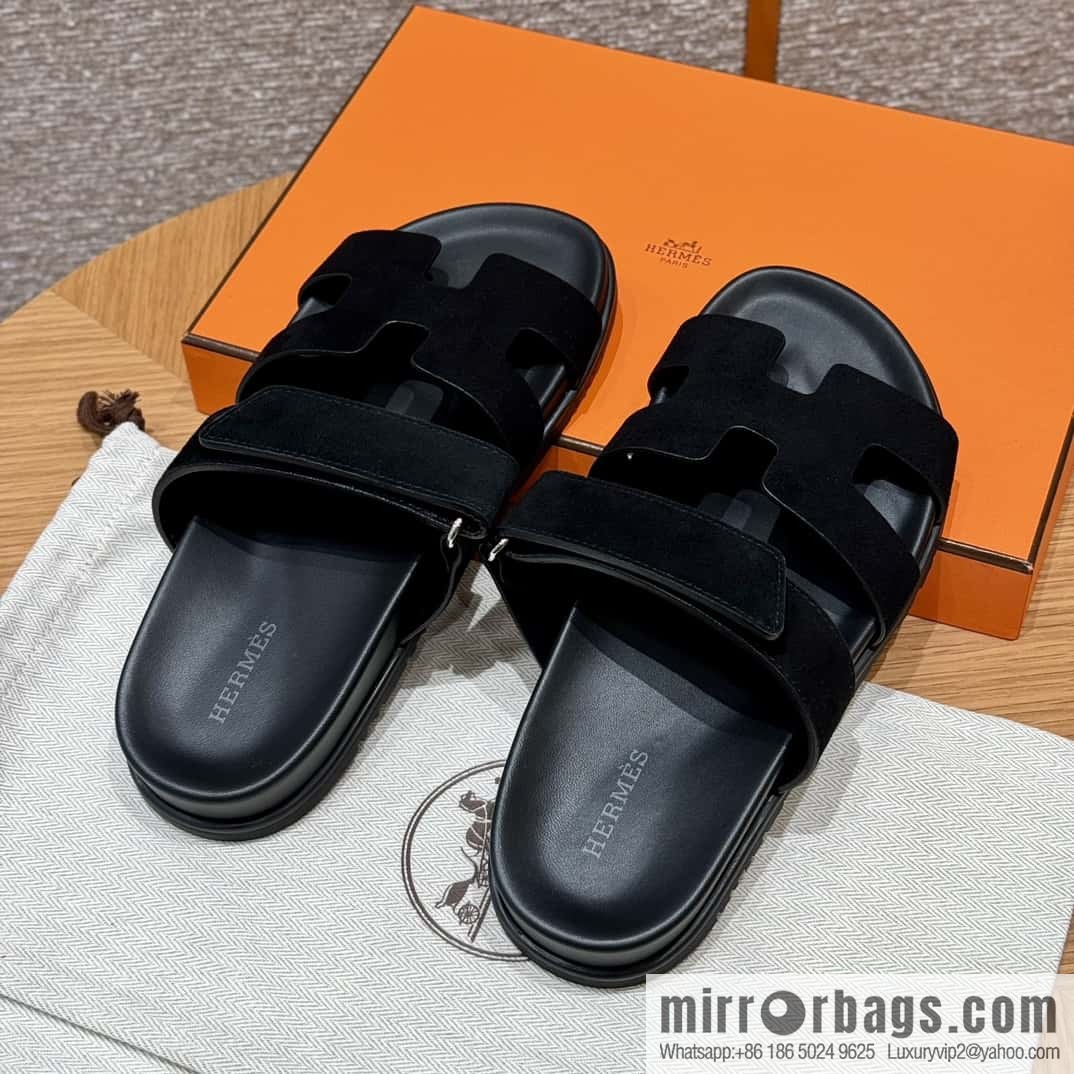 Hermès 225 CHYPRE SANDAL uncle shoes, black/ck89/noir