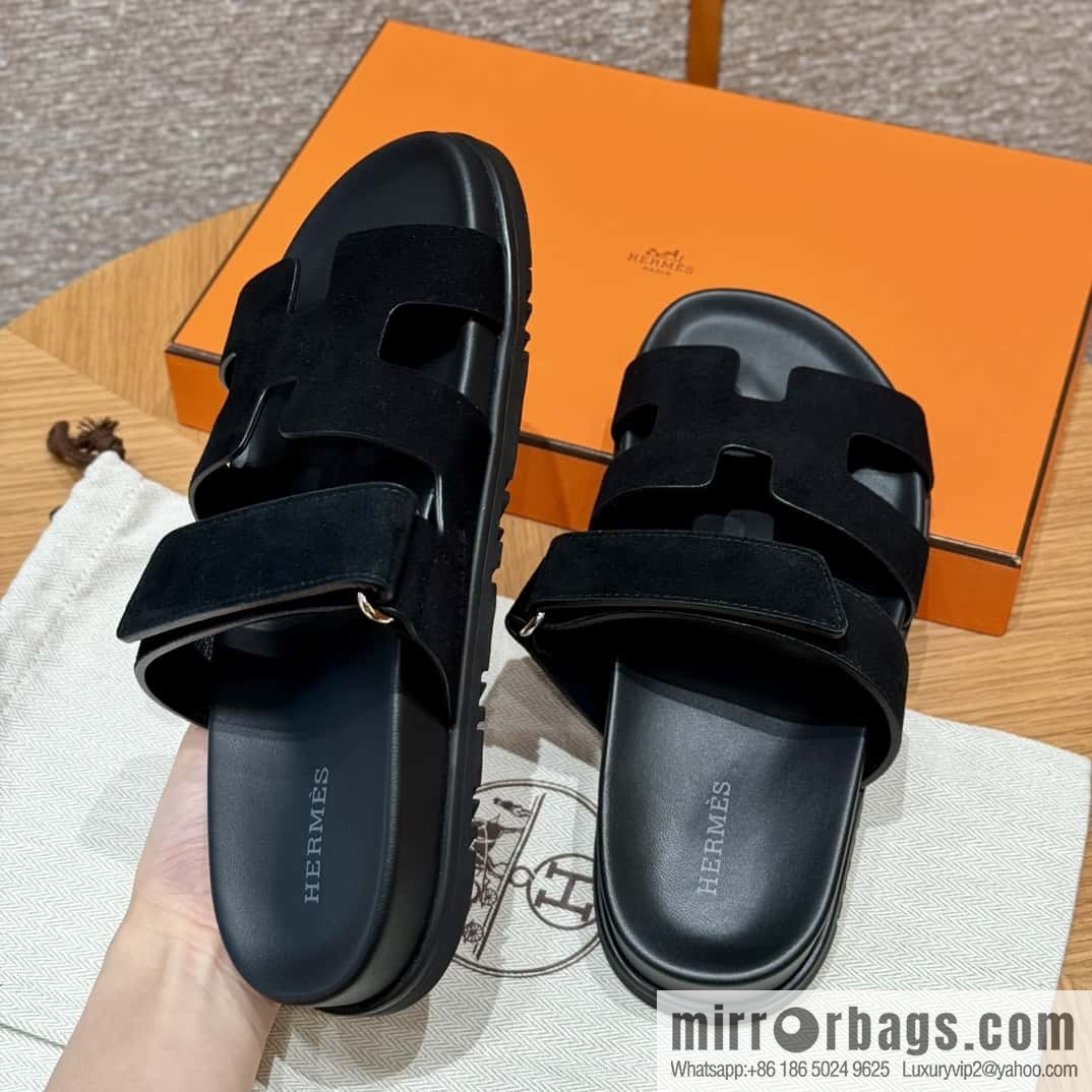 Hermès 225 CHYPRE SANDAL uncle shoes, black/ck89/noir