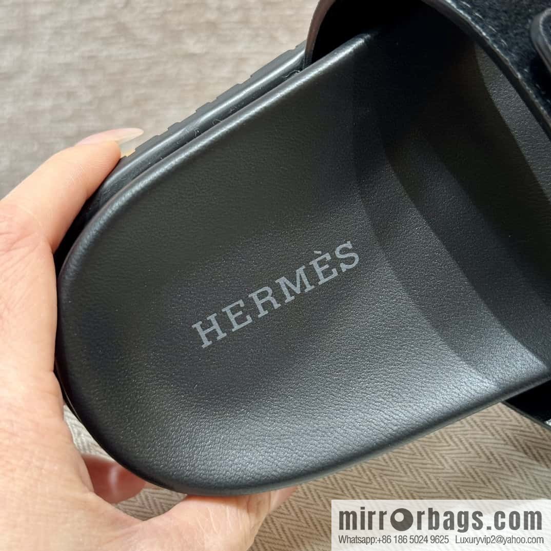 Hermès 225 CHYPRE SANDAL uncle shoes, black/ck89/noir