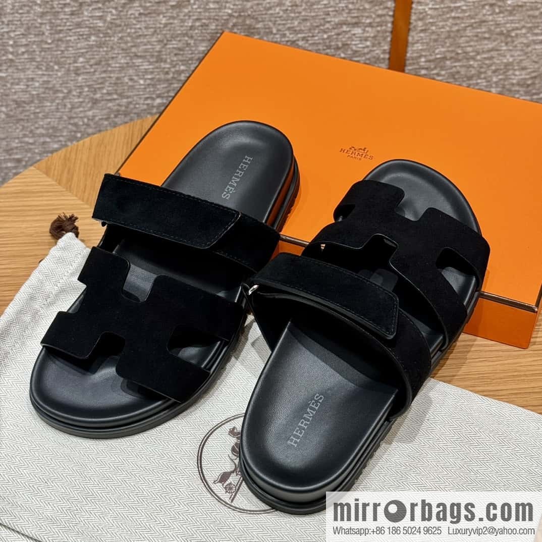 Hermès 225 CHYPRE SANDAL uncle shoes, black/ck89/noir