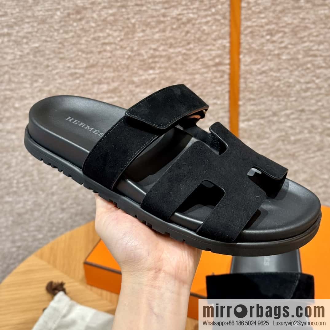 Hermès 225 CHYPRE SANDAL uncle shoes, black/ck89/noir