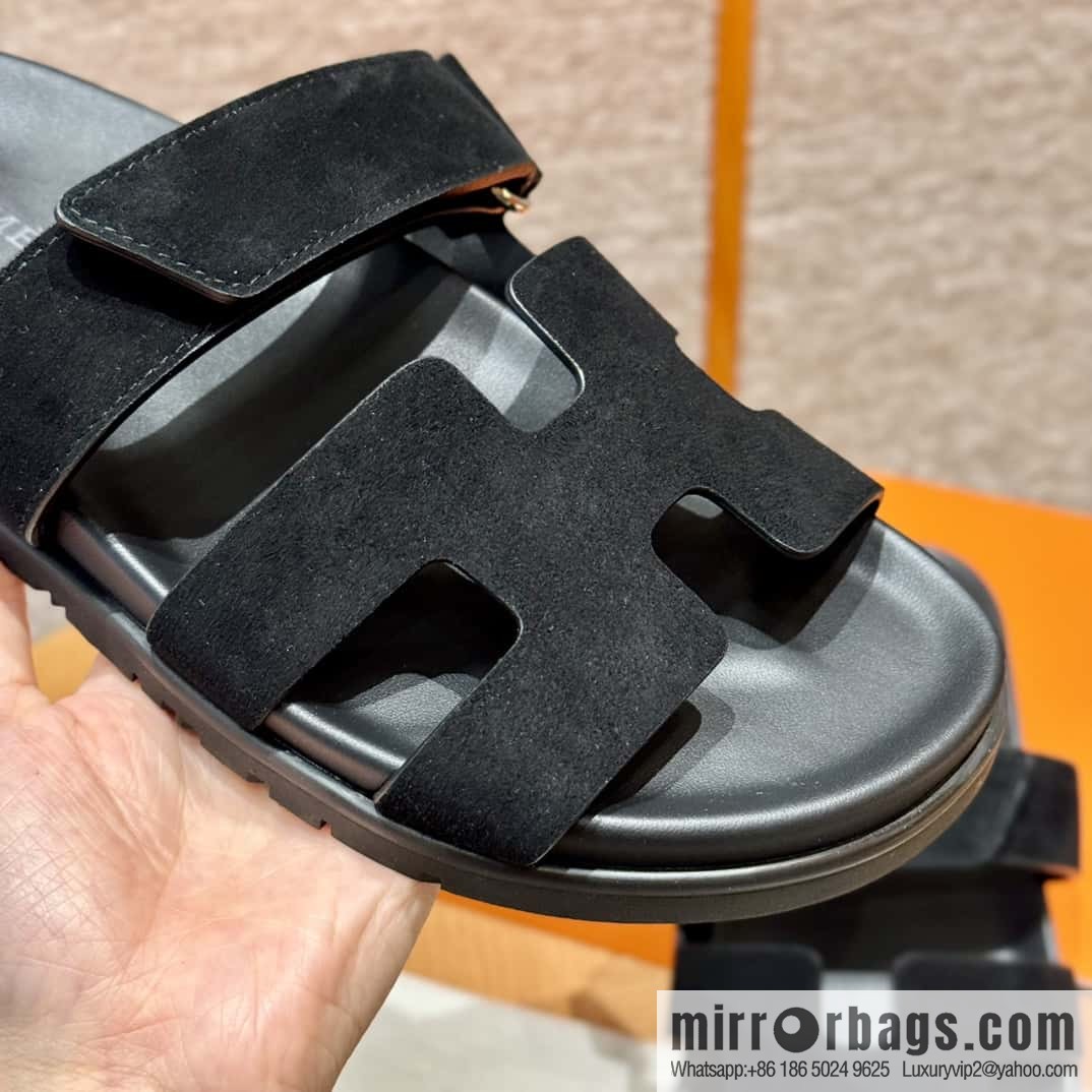Hermès 225 CHYPRE SANDAL uncle shoes, black/ck89/noir