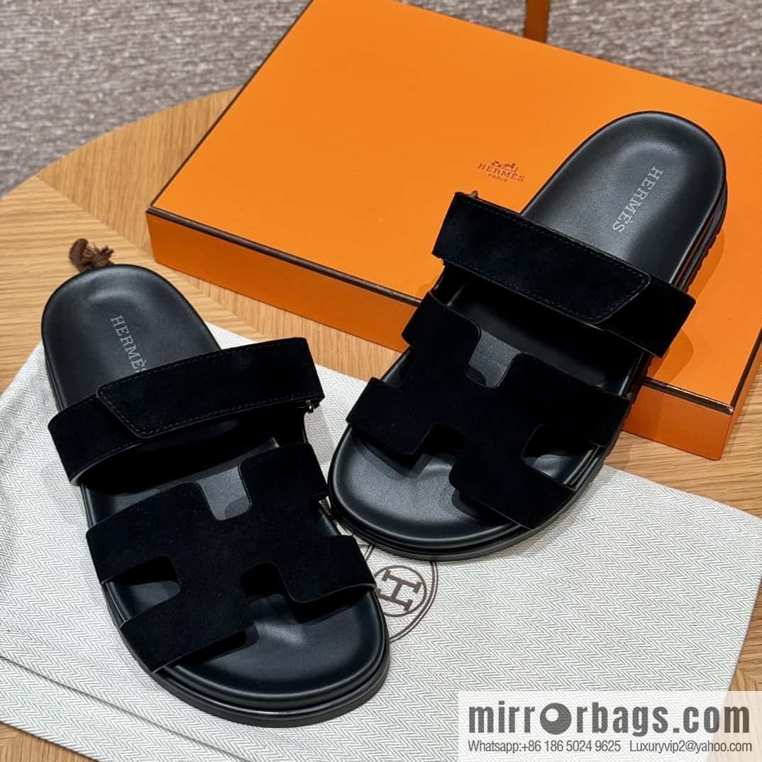Hermès 225 CHYPRE SANDAL uncle shoes, black/ck89/noir