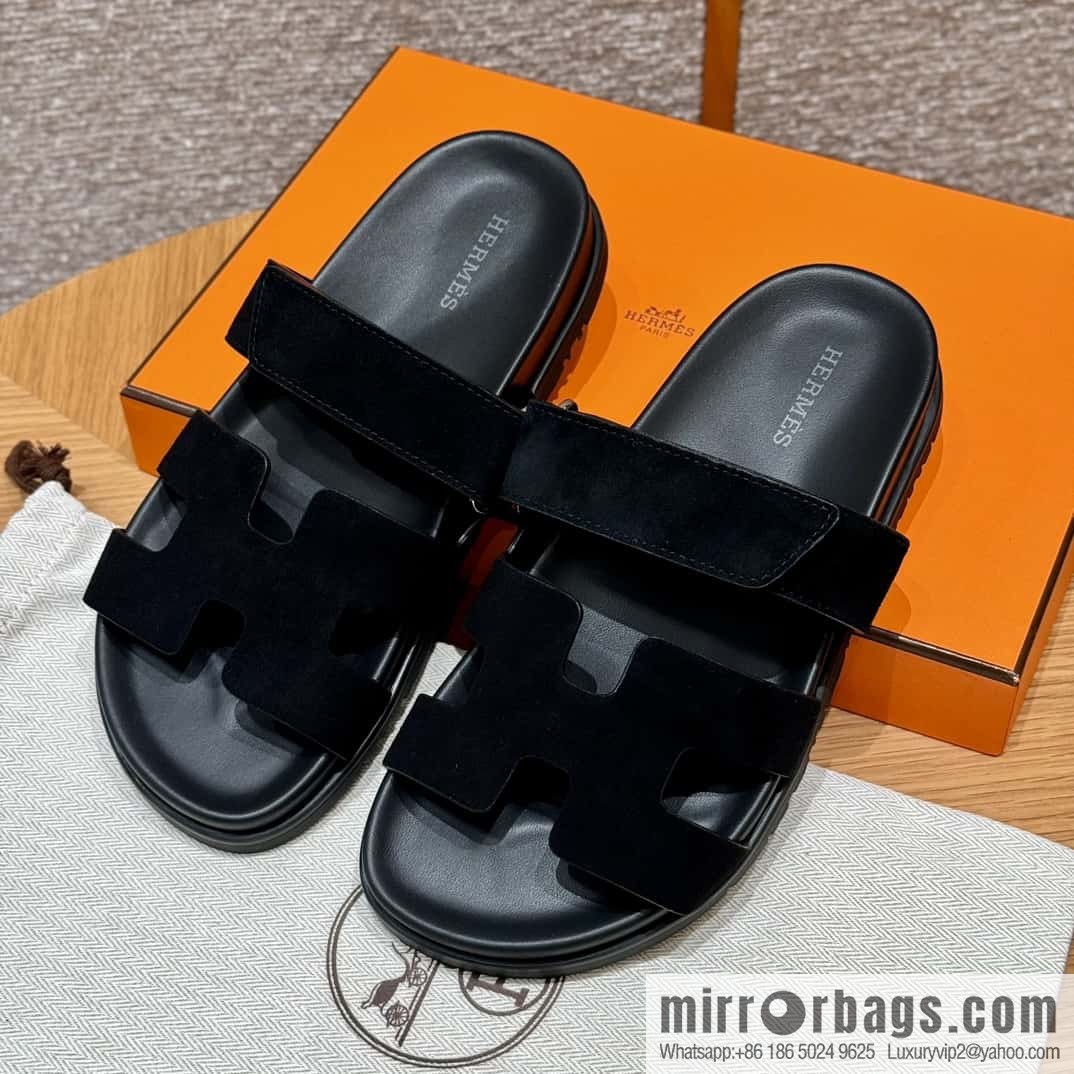 Hermès 225 CHYPRE SANDAL uncle shoes, black/ck89/noir