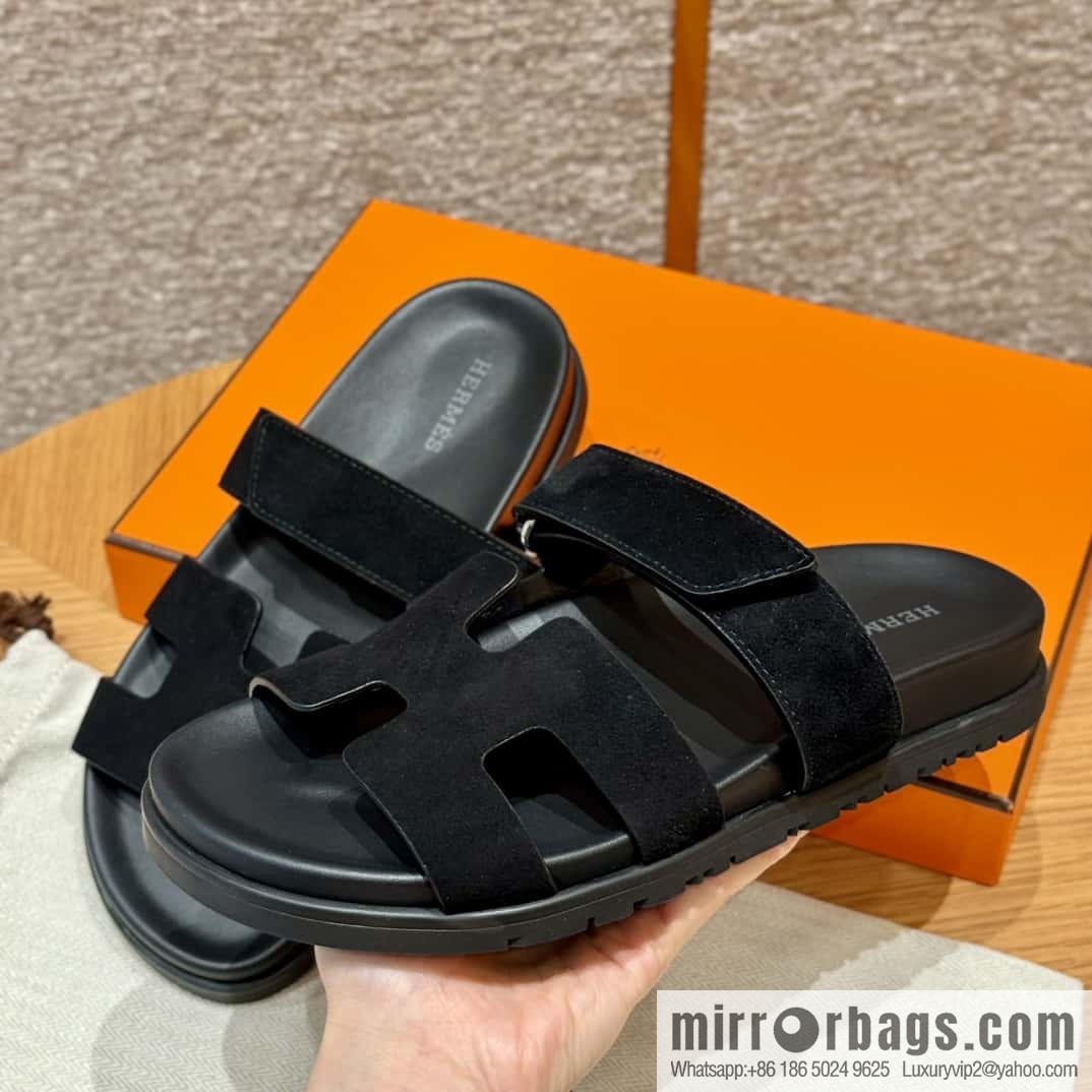 Hermès 225 CHYPRE SANDAL uncle shoes, black/ck89/noir