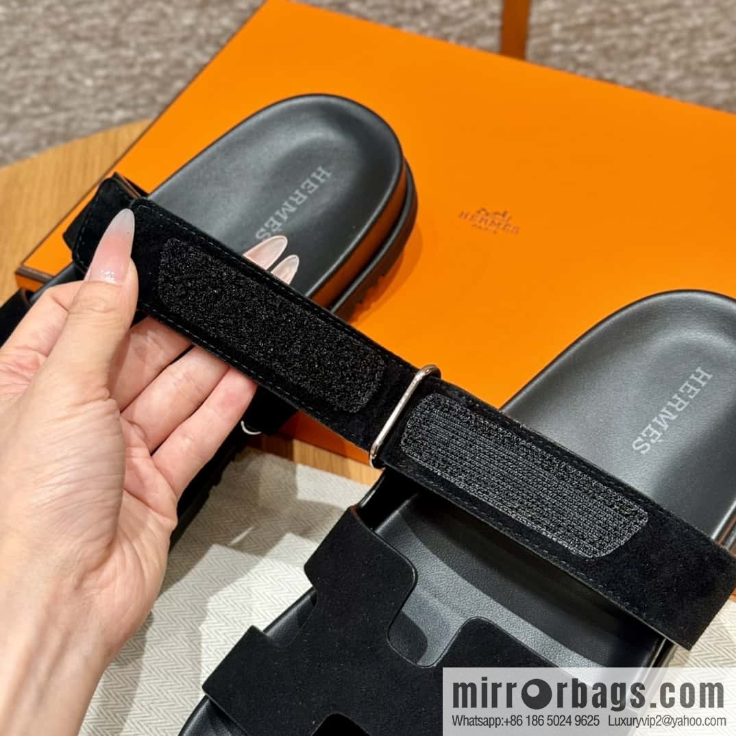 Hermès 225 CHYPRE SANDAL uncle shoes, black/ck89/noir