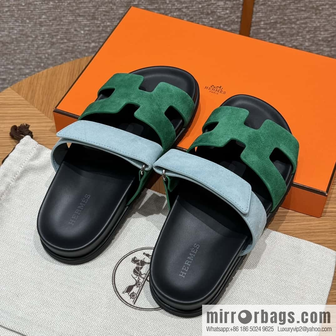 Hermès 225 CHYPRE SANDAL uncle shoes, green and light blue/Green and light blue