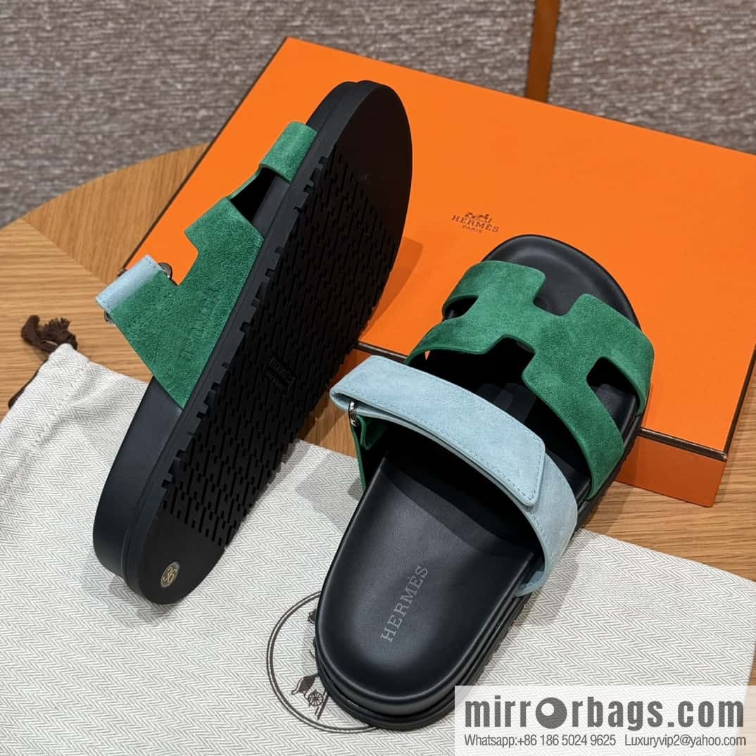 Hermès 225 CHYPRE SANDAL uncle shoes, green and light blue/Green and light blue