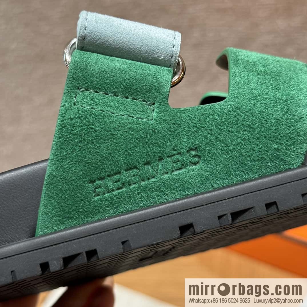 Hermès 225 CHYPRE SANDAL uncle shoes, green and light blue/Green and light blue