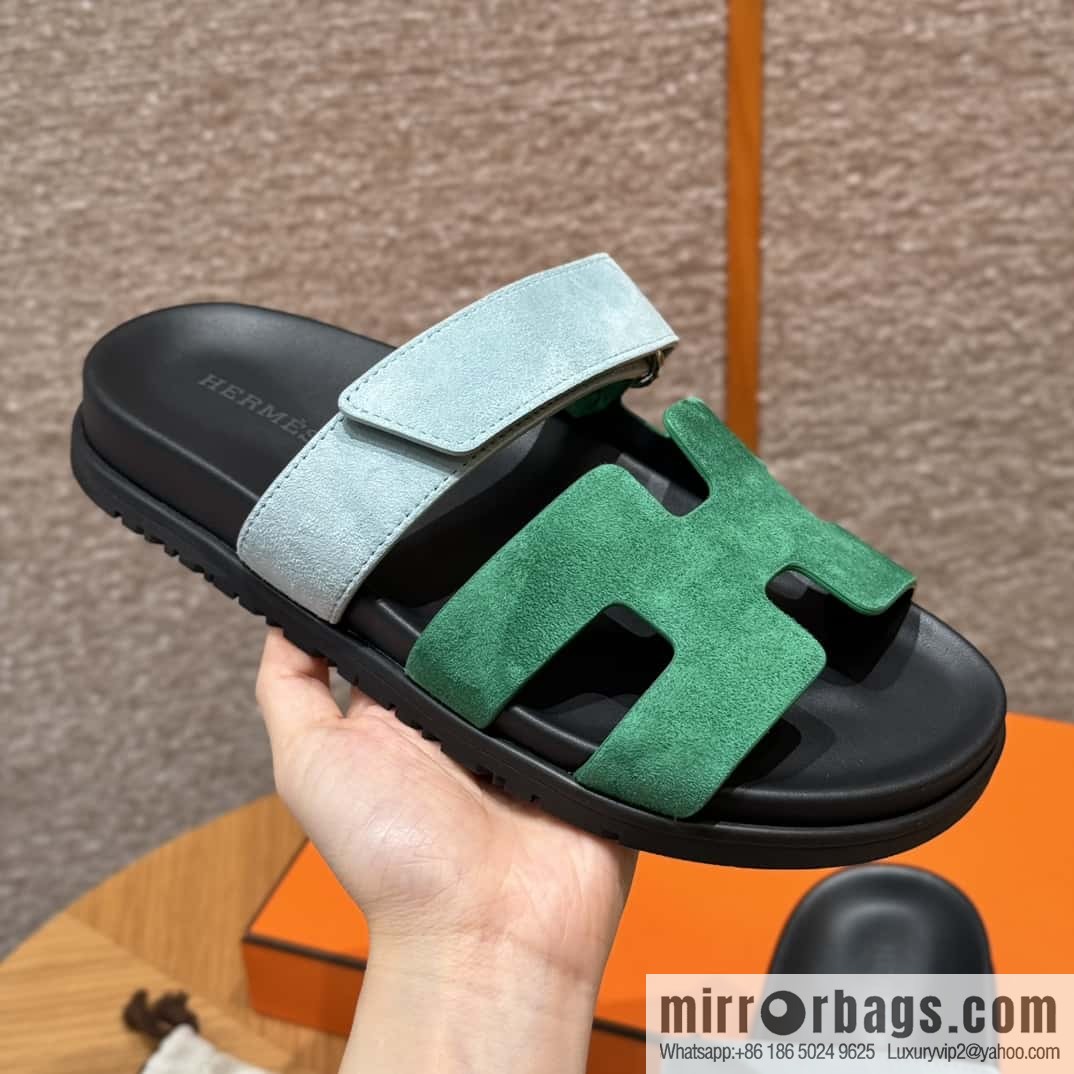 Hermès 225 CHYPRE SANDAL uncle shoes, green and light blue/Green and light blue