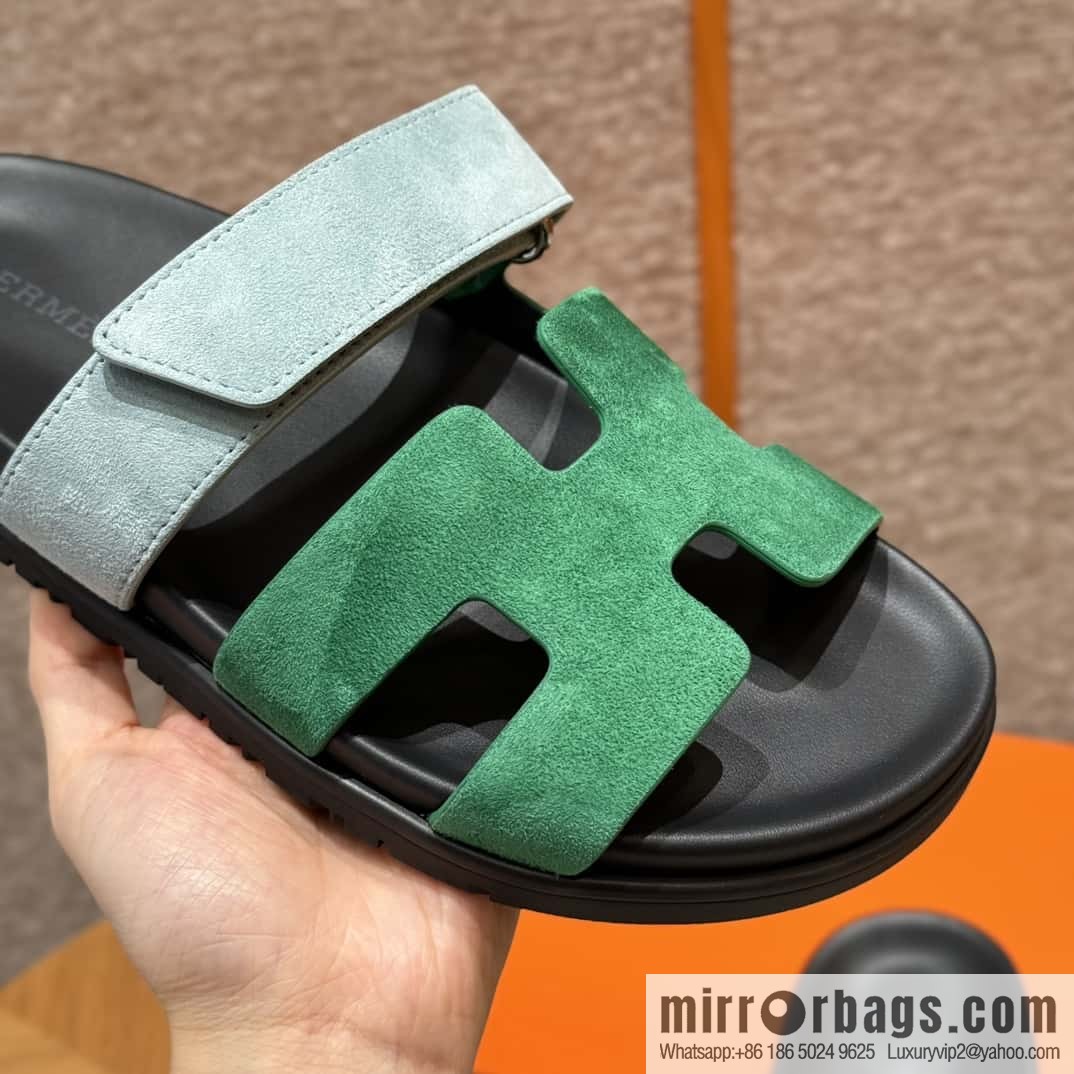 Hermès 225 CHYPRE SANDAL uncle shoes, green and light blue/Green and light blue