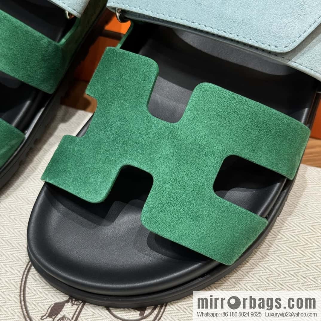 Hermès 225 CHYPRE SANDAL uncle shoes, green and light blue/Green and light blue