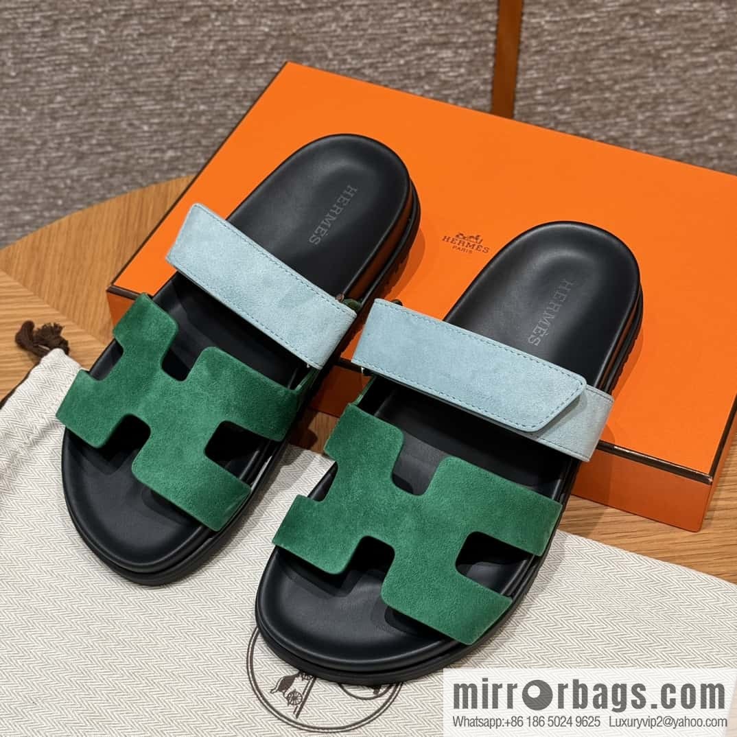 Hermès 225 CHYPRE SANDAL uncle shoes, green and light blue/Green and light blue