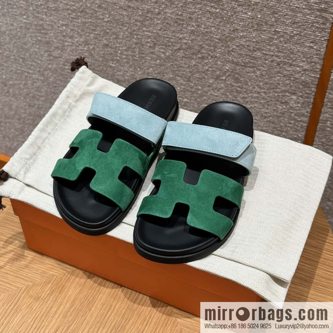 Hermès 225 CHYPRE SANDAL uncle shoes, green and light blue/Green and light blue