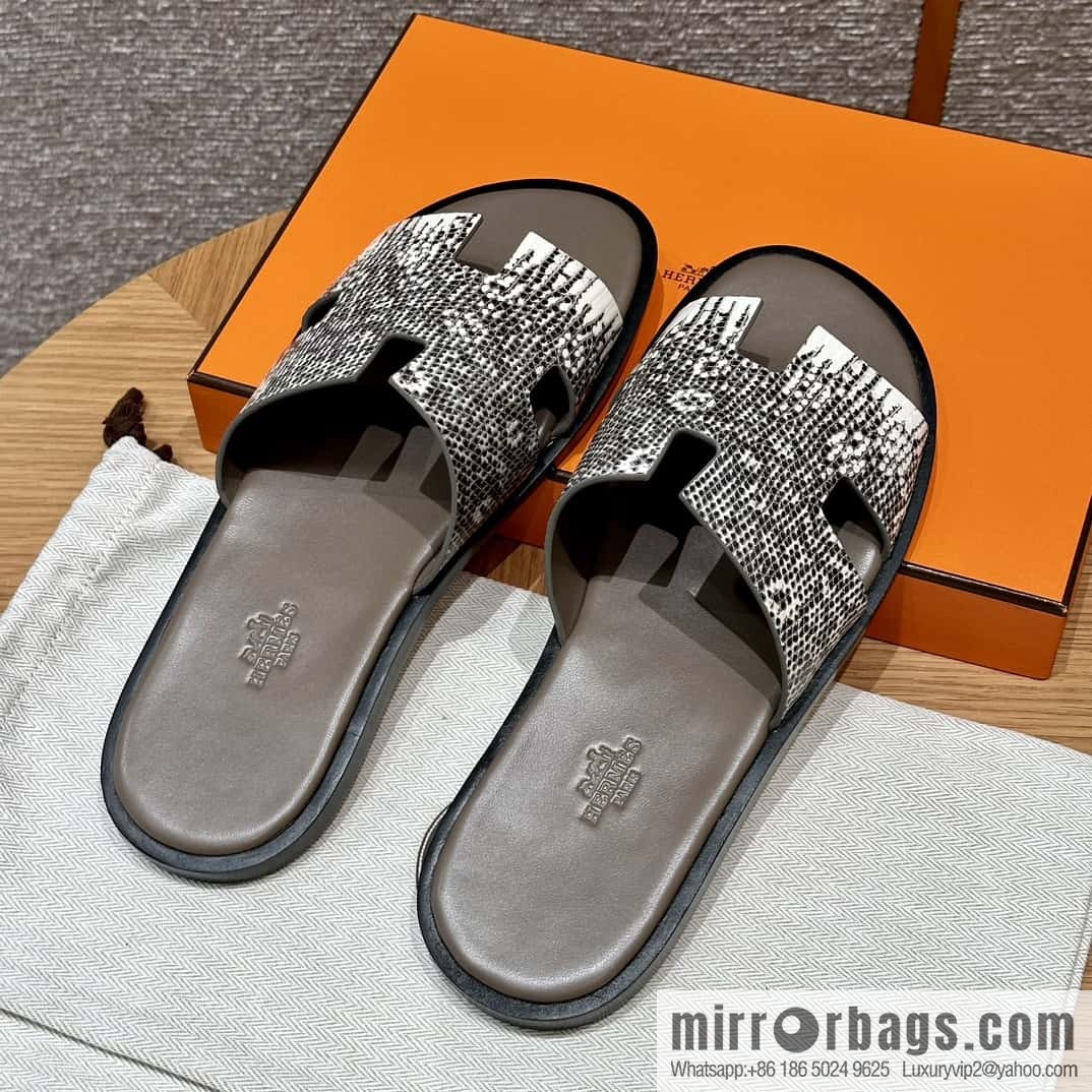 Hermès 182 Men's slippers Lizard primary color /Himalaya🦎