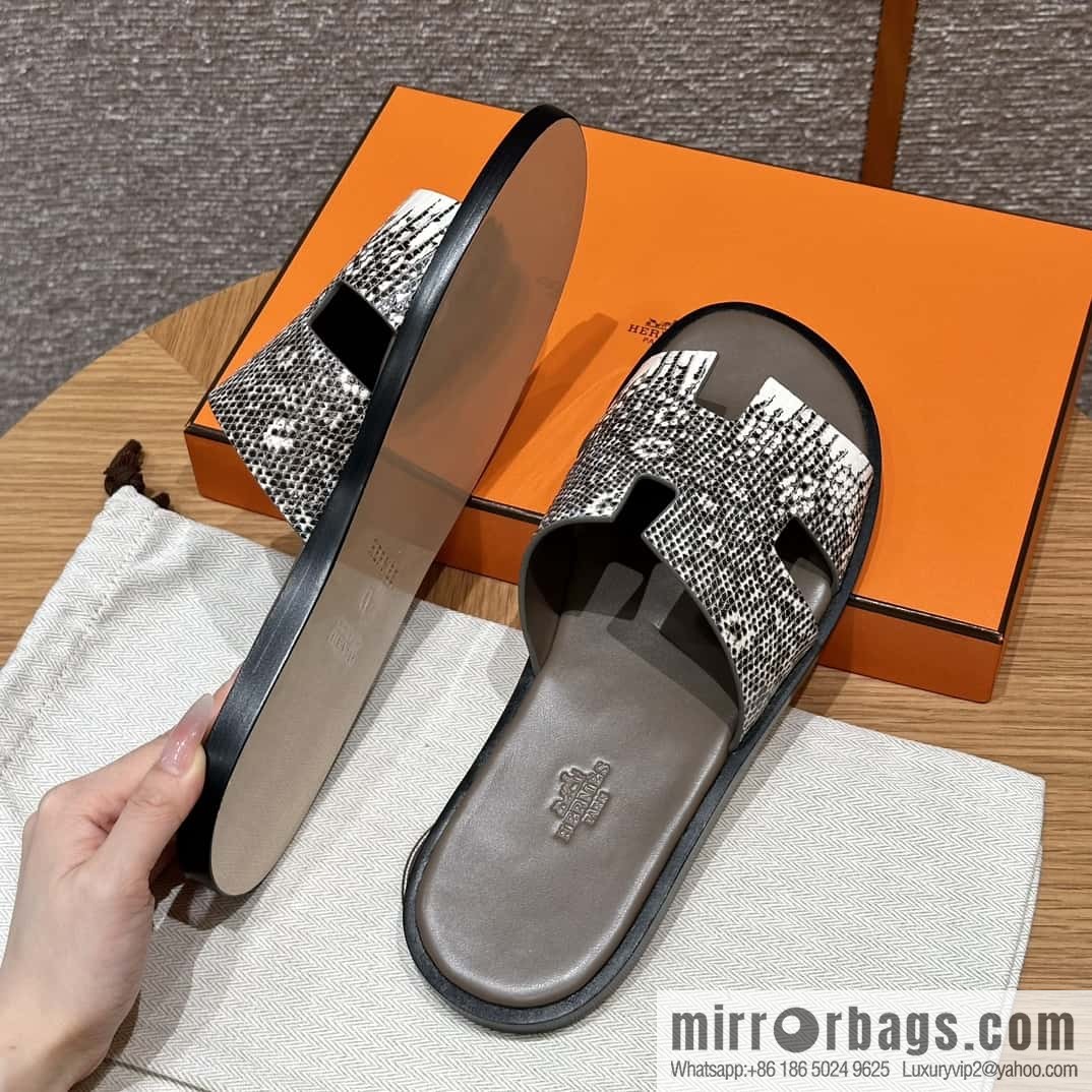 Hermès 182 Men's slippers Lizard primary color /Himalaya🦎