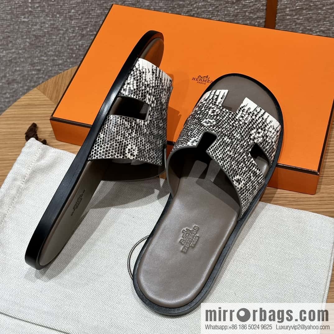 Hermès 182 Men's slippers Lizard primary color /Himalaya🦎
