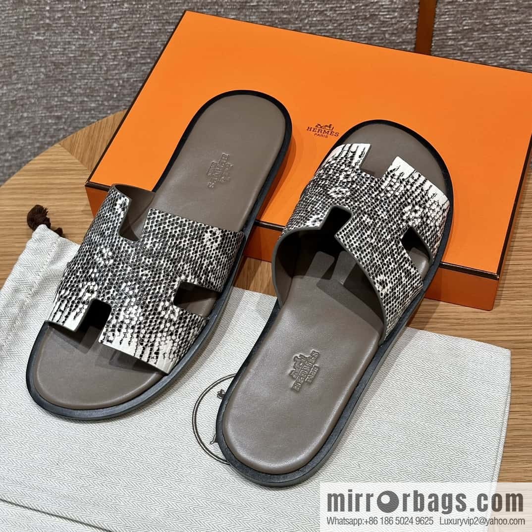 Hermès 182 Men's slippers Lizard primary color /Himalaya🦎