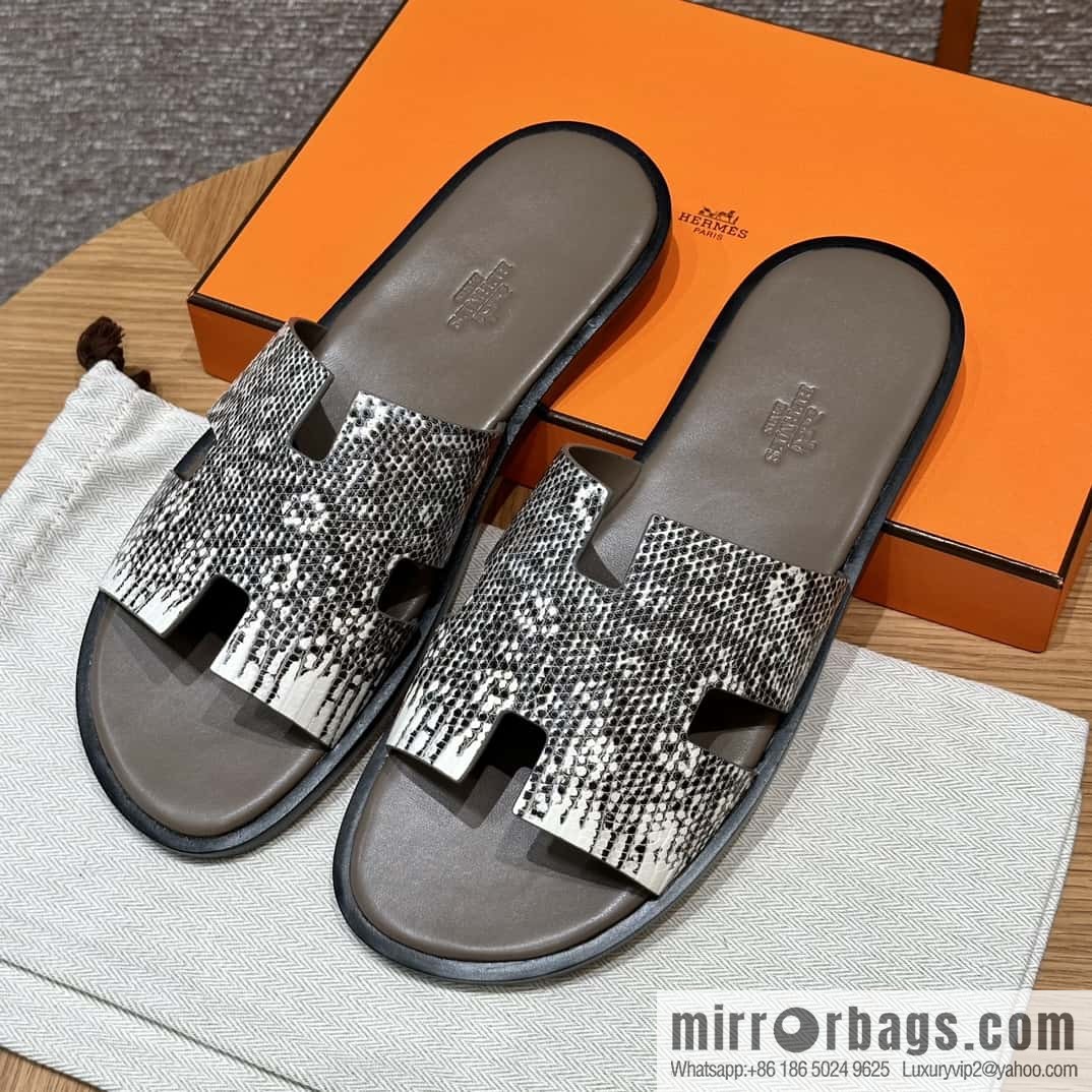 Hermès 182 Men's slippers Lizard primary color /Himalaya🦎