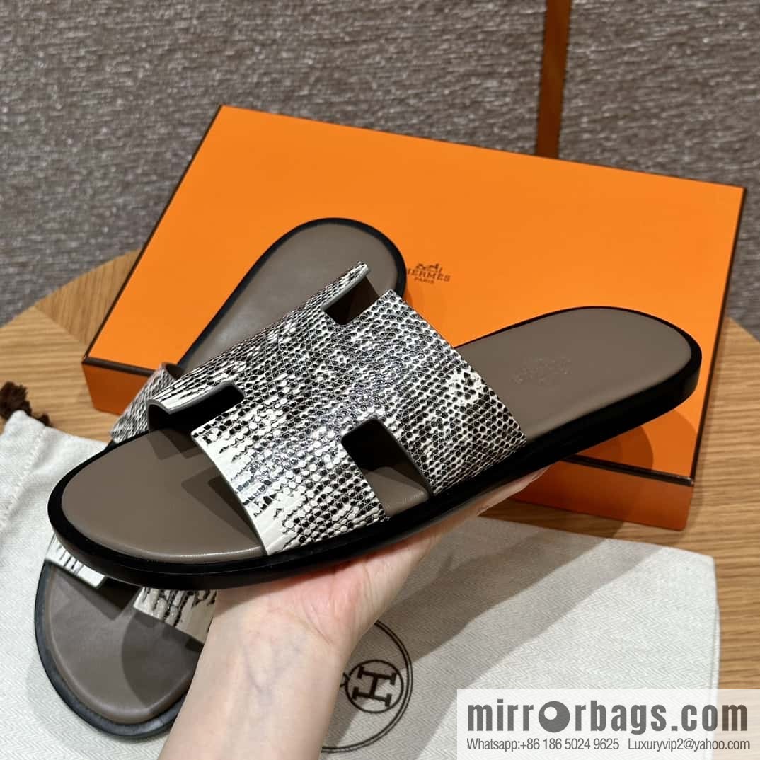 Hermès 182 Men's slippers Lizard primary color /Himalaya🦎