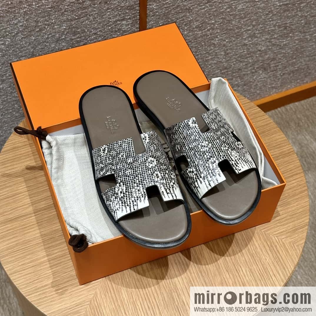 Hermès 182 Men's slippers Lizard primary color /Himalaya🦎