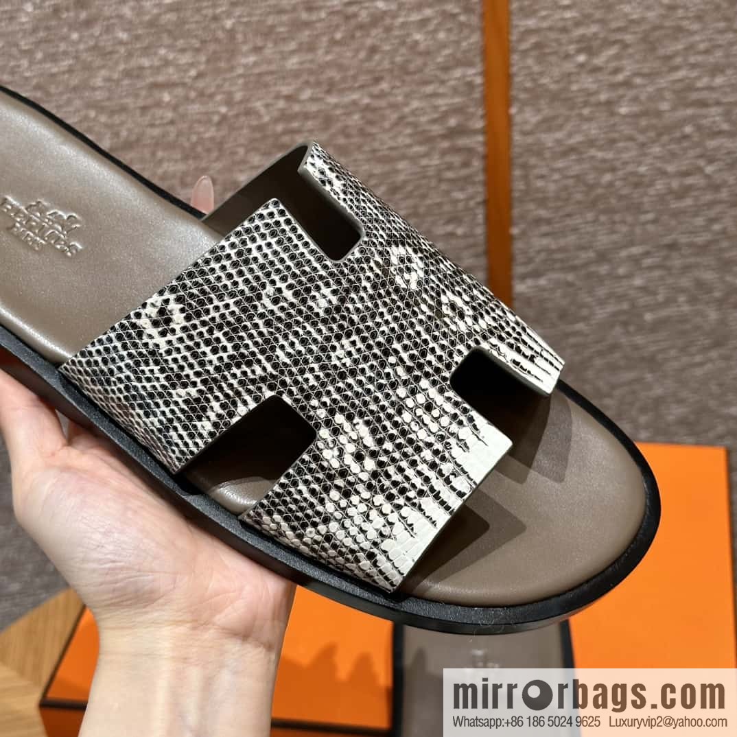 Hermès 182 Men's slippers Lizard primary color /Himalaya🦎
