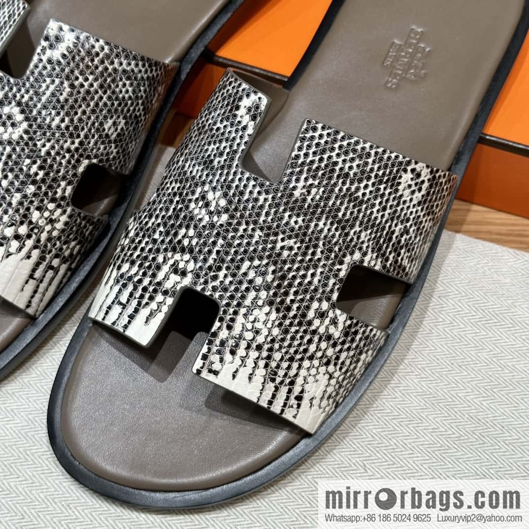 Hermès 182 Men's slippers Lizard primary color /Himalaya🦎