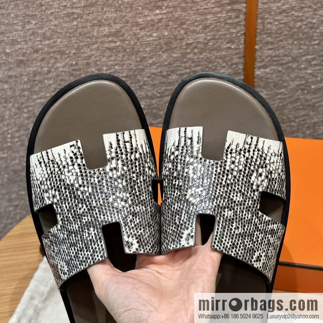 Hermès 182 Men's slippers Lizard primary color /Himalaya🦎